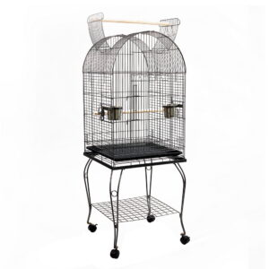 Dome Parrot Bird Cage 53cm Wrought Iron Perch Slide Out Tray Castor Wheels