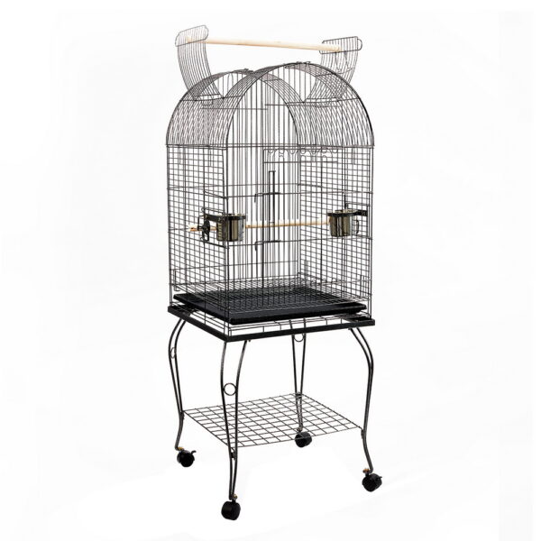 Dome Parrot Bird Cage 53cm Wrought Iron Perch Slide Out Tray Castor Wheels