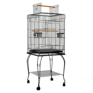 Large Parrot Bird Cage Open Top 53cm with Perch 2 Feeders Black Wrought Iron