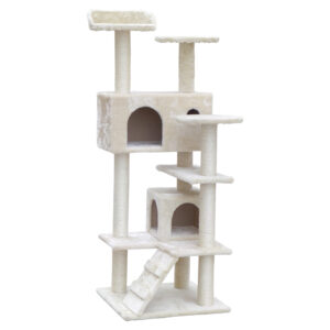 Cat Tree Tower 134cm Multi Level Scratching Post Condo House Bed Beige Plush