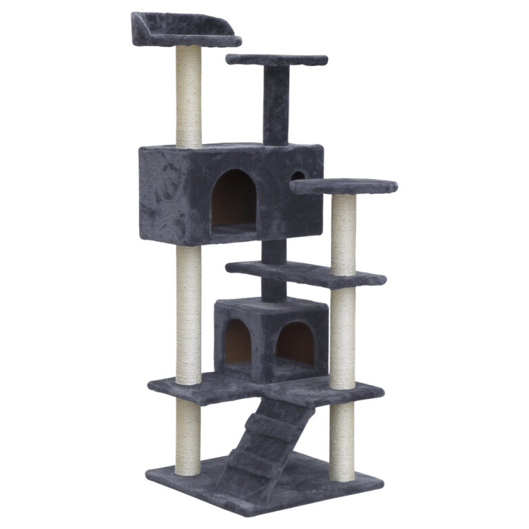 Cat Tree Tower 134cm Multi Level Sisal Scratching Post Plush Condo Grey Bed
