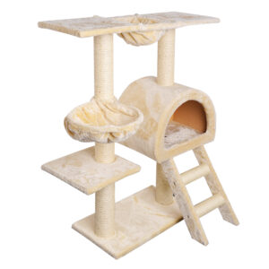 Cat Tree Tower 100cm Multi Level Scratching Post Condo Bed Beige Plush Velvet