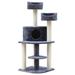 Cat Tree Tower 126cm Multi Level Scratching Post Condo House Grey Plush Velvet