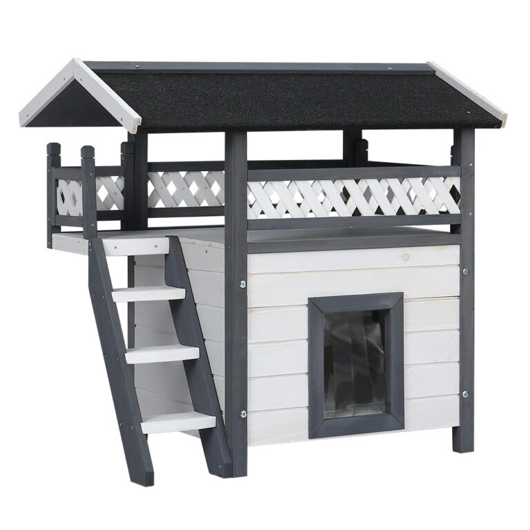 Outdoor Cat House Wooden 2 Level Rabbit Hutch Small Dog Shelter 77x50x73cm