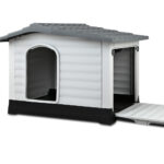 Extra Large Dog Kennel Outdoor Elevated Base Weatherproof UV proof Grey XL Pet Shelter