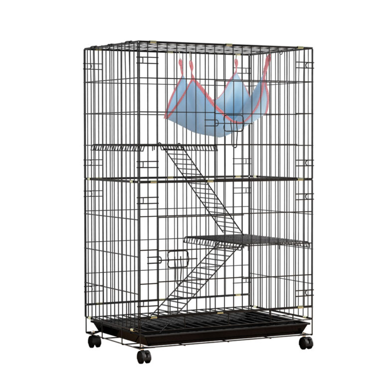 3 Level Indoor Rabbit Hutch Guinea Pig Bunny Cage with Hammock Castor Wheels