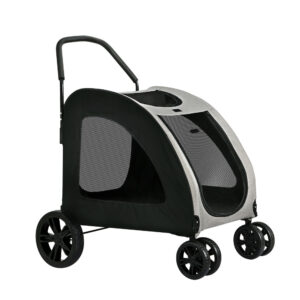 Dog Cat Stroller Large Foldable Dual Entry 4 Wheel Pet Trolley Breathable Mesh