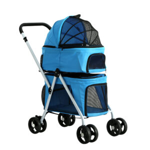 Pet Stroller 4 Wheels Foldable Double Tier Large Cat Dog Carrier Travel Outdoor