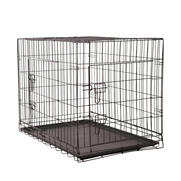 Dog Cage Pet Crate Cat Puppy Metal Cage ABS Tray Foldable Portable Black - 30" - Black