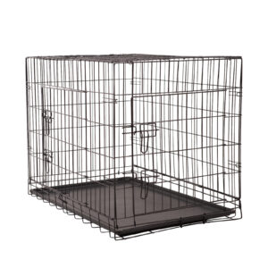 Dog Cage Pet Crate Cat Puppy Metal Cage ABS Tray Foldable Portable Black - 36" - Black