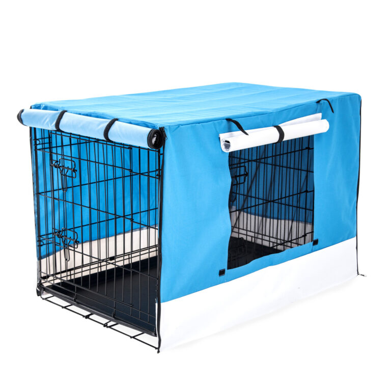 Wire Dog Cage Foldable Crate Kennel 48in with Tray + Blue Cover Combo