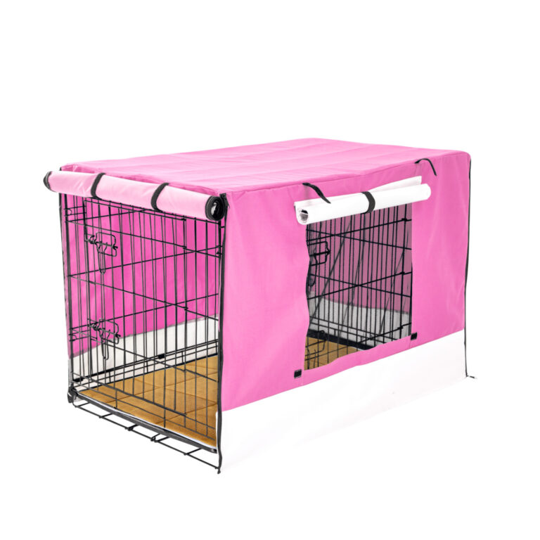 Wire Dog Cage Crate 36in with Tray + Cushion Mat + Pink Cover Combo