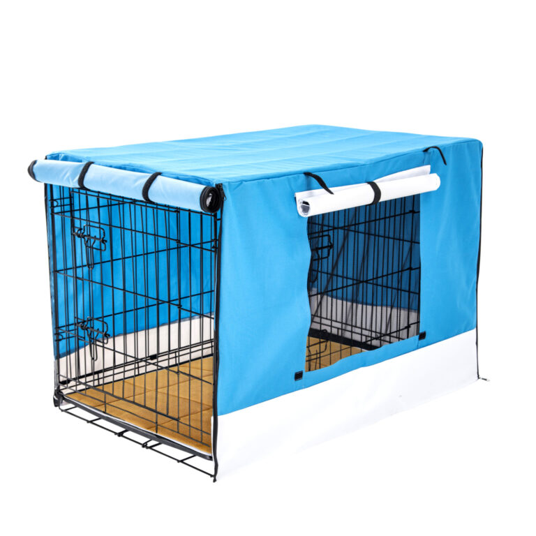 Wire Dog Cage Crate 42in with Tray + Cushion Mat + Blue Cover Combo