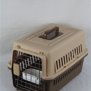 Small Dog Cat Rabbit Crate Pet Carrier Airline Cage With Bowl and Tray-Brown