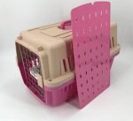 Medium Dog Cat Crate Pet Carrier Airline Cage With Bowl & Tray-Pink