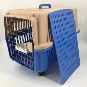 Blue Large Dog Puppy Cat Crate Pet Carrier Cage With Tray  Bowl & Wheel