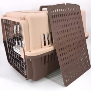 Large Airline Dog Cat Crate Pet Carrier Cage With Tray And Bowl Brown