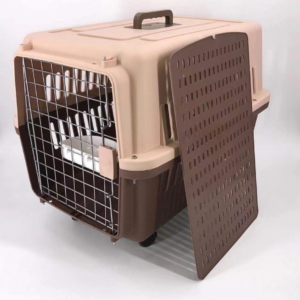 Brown Large Dog Puppy Cat Crate Pet Carrier Cage With Tray  Bowl & Wheel