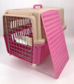 Pink Large Dog Puppy Cat Crate Pet Carrier Cage W Tray  Bowl & Removable Wheels