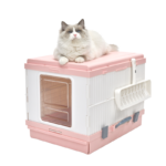 XL Portable Cat Toilet Litter Box Tray Foldable House with Handle and Scoop Pink