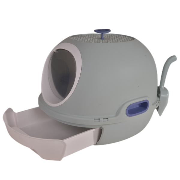 Hooded Cat Toilet Litter Box Tray House With Drawer and Scoop Blue