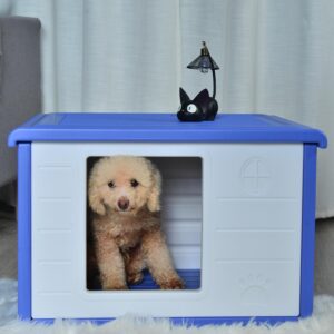 Small Plastic Pet Dog Puppy Cat House Kennel Blue