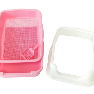 Large Deep Cat Kitty Litter Tray High Wall Pet Toilet Grid Tray With Scoop Pink