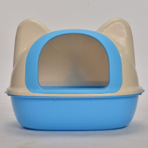 Medium Hooded Cat Toilet Litter Box Tray House With Scoop Blue