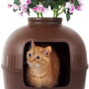 Multifunctional Cat Litter Box Pet Cat House Semi-Enclosed Brown