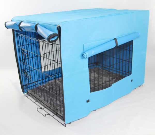 24' Portable Foldable Dog Cat Rabbit Collapsible Crate Pet Cage with Blue Cover Mat
