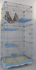 179 cm Blue Pet 4 Level Cat Cage House With Litter Tray & Wheel 82x57x179 CM
