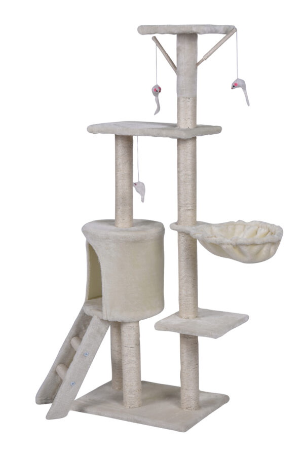 138cm Cat Scratching Post Tree Post House Tower with Ladder-Beige