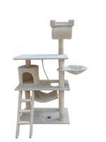 140 cm Cat Scratching Post Tree W ladder & Hammock-Beige