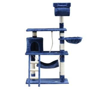 140 cm Cat Kitten Scratching Post Tree W ladder & Hammock-Blue