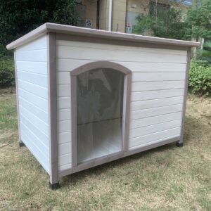 XL Timber Pet Dog Kennel House Puppy Wooden Timber Cabin With Stripe White