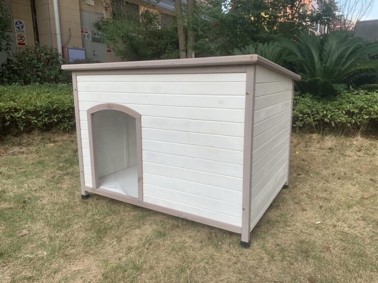 XXL Timber Pet Dog Kennel House Puppy Wooden Timber Cabin With Stripe White