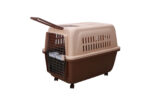 Large Plastic Kennels Pet Carrier Dog Cat Cage Crate With Handle and Wheel Brown