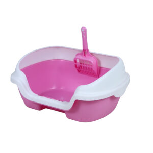 Small Portable Cat Kitten Rabbit Toilet Litter Box Tray with Scoop Pink