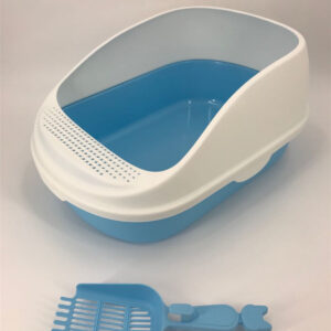 Large Deep Cat Toilet Litter Box Tray High Wall with Scoop Blue