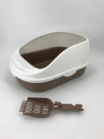 Large Deep Portable Cat Toilet Litter Box Tray with Scoop Brown