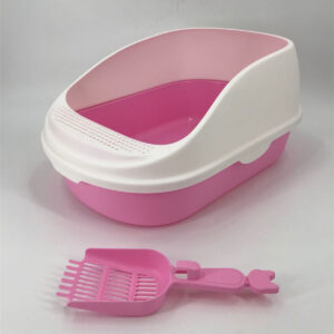 Large Deep Cat Toilet Litter Box Tray High Wall with Scoop Pink