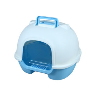 Portable Hooded Cat Toilet Litter Box Tray House with Handle and Scoop Blue