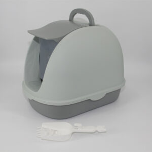 Portable Hooded Cat Toilet Litter Box Tray House with Handle and Scoop Grey