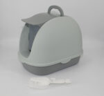 Portable Hooded Cat Toilet Litter Box Tray House with Scoop and Grid Tray Grey