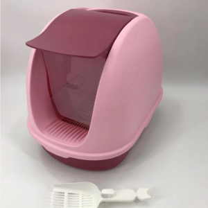 Portable Hooded Cat Toilet Litter Box Tray House With Scoop and Grid Tray Pink