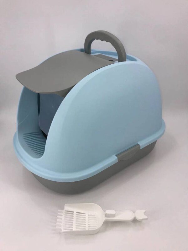 XL Portable Hooded Cat Toilet Litter Box Tray House w Charcoal Filter and Scoop Blue