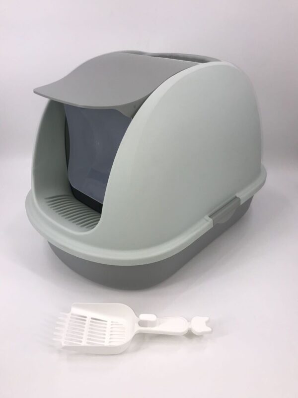 XL Portable Hooded Cat Toilet Litter Box Tray House w Charcoal Filter and Scoop Grey