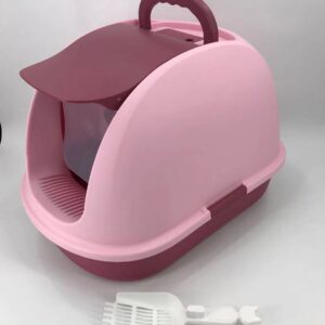 XL Portable Hooded Cat Toilet Litter Box Tray House with Charcoal Filter and Scoop Pink