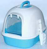 Portable Hooded Cat Toilet Litter Box Tray House with Handle and Scoop Blue