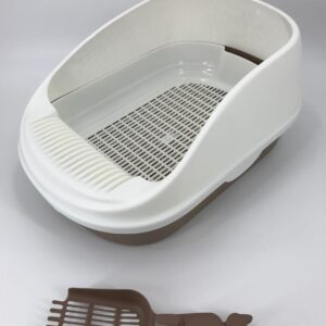 Large Portable Cat Toilet Litter Box Tray with Scoop and Grid Tray Brown